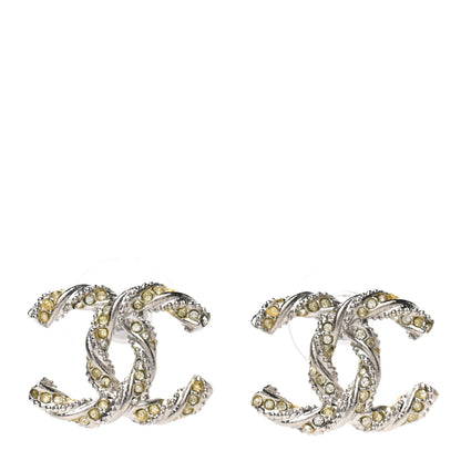 Chanel Crystal Twisted CC Earrings Silver 1 of 5