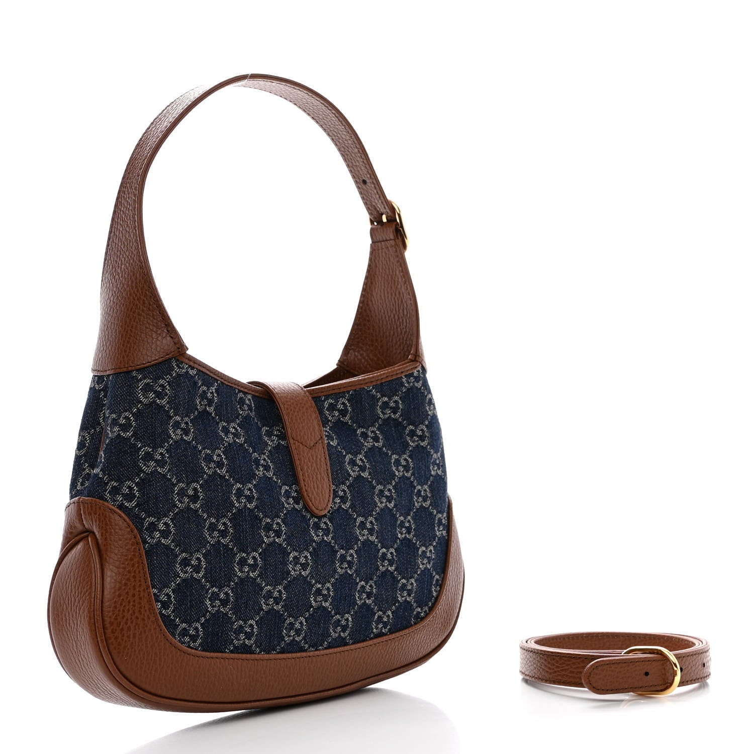 Gucci New Denim GG Monogram Calfskin Small Jackie 1961 Hobo Blue Tea Cuir 3 of 10