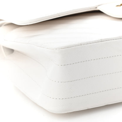 Chanel Caviar Chevron Quilted Small Double Flap White 8 of 9