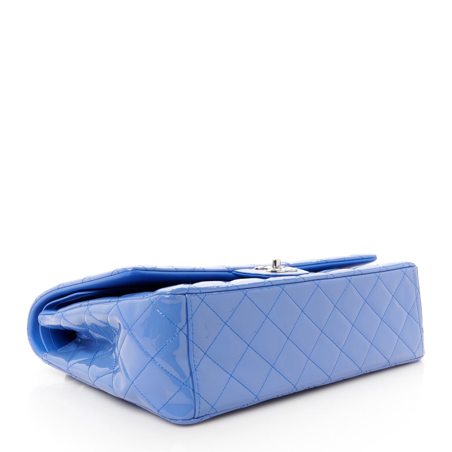 Patent Calfskin Quilted Maxi Double Flap Blue