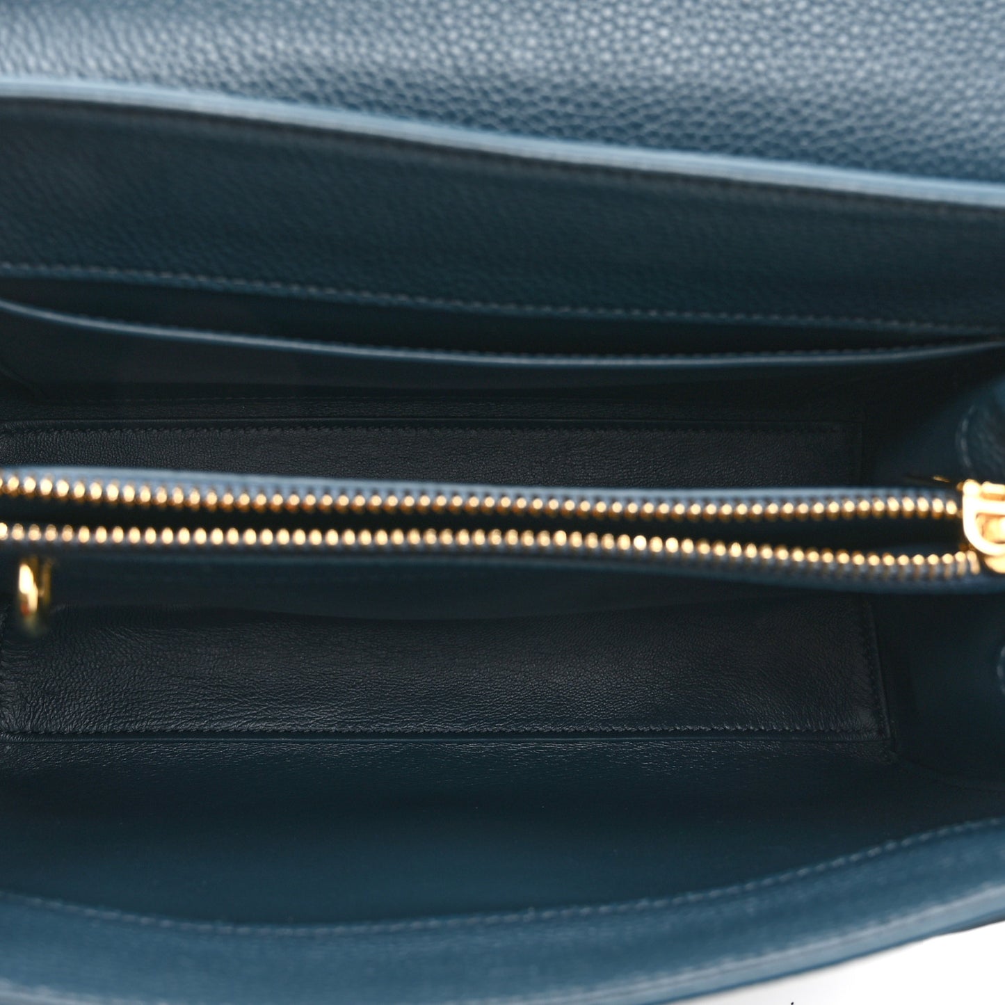 Grained Calfskin Small 16 Top Handle Bag Petrol