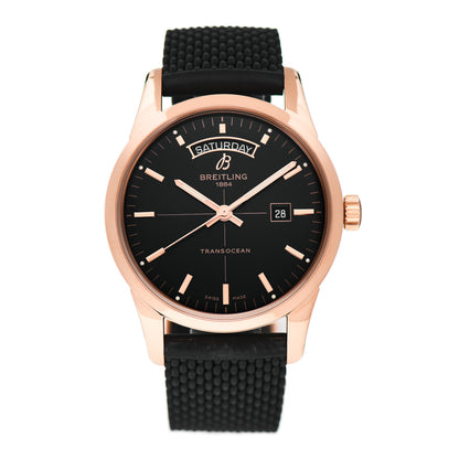 Breitling 18K Rose Gold Rubber 43mm Transocean Automatic Watch Black R4531012 1 of 5