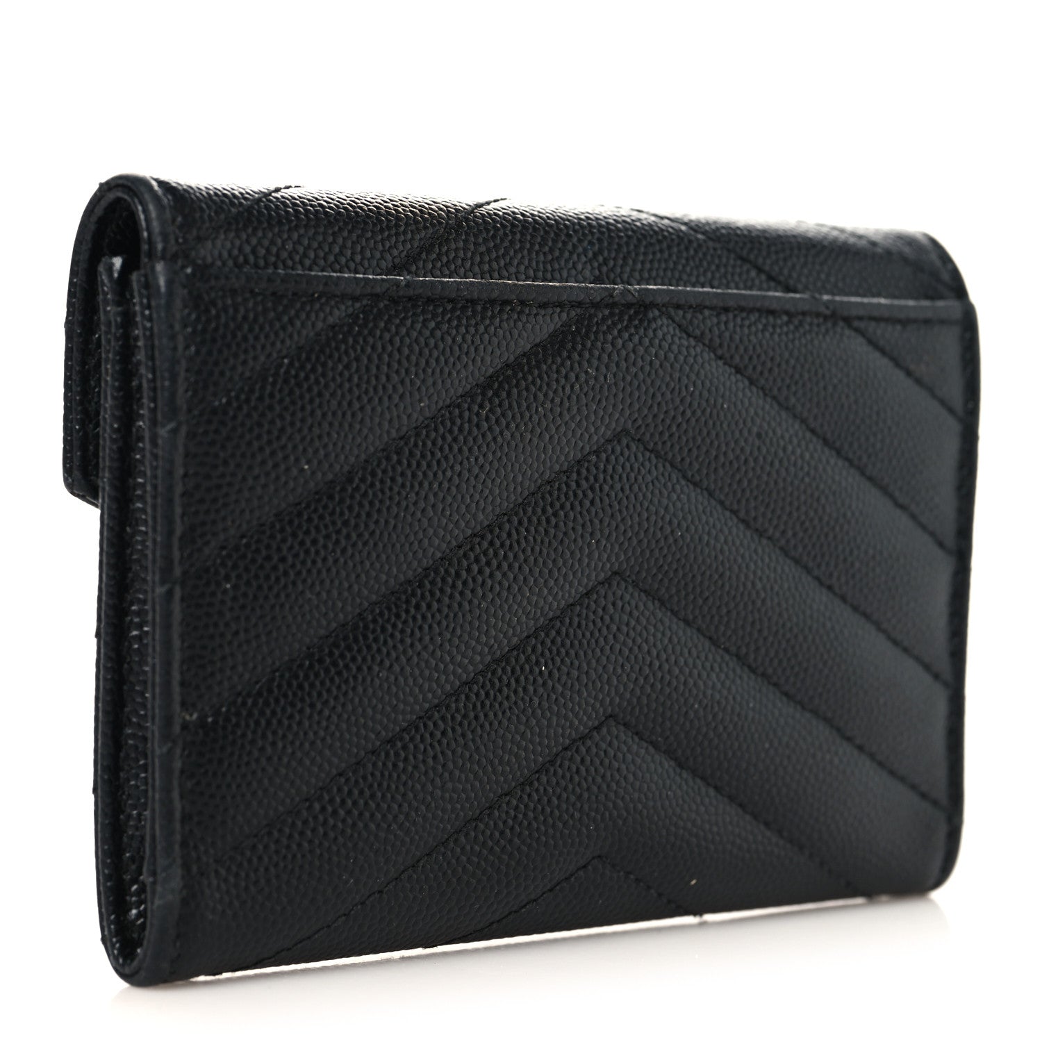 Saint Laurent Grain De Poudre Matelasse Chevron Small Monochrome Monogram Envelope Wallet Black 3 of 8