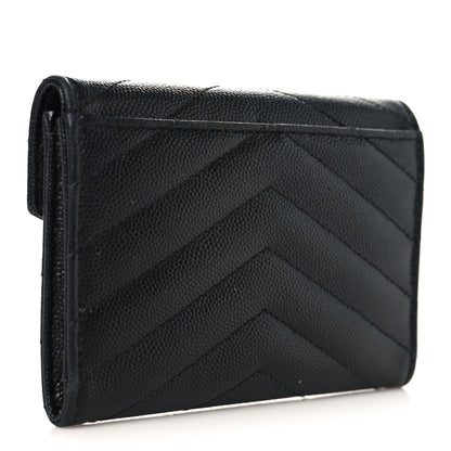 Saint Laurent Grain De Poudre Matelasse Chevron Small Monochrome Monogram Envelope Wallet Black 3 of 8