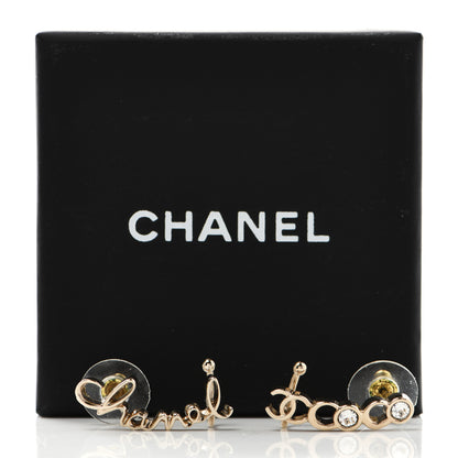 Chanel Metal Crystal Coco Script CC Climber Earrings Gold 5 of 5