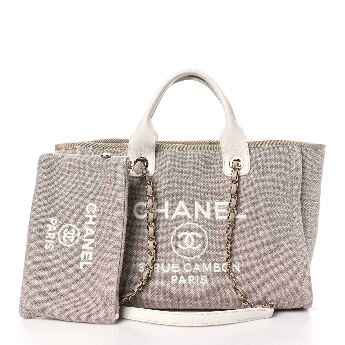 Mixed Fibers Calfskin Small Deauville Tote Light Grey