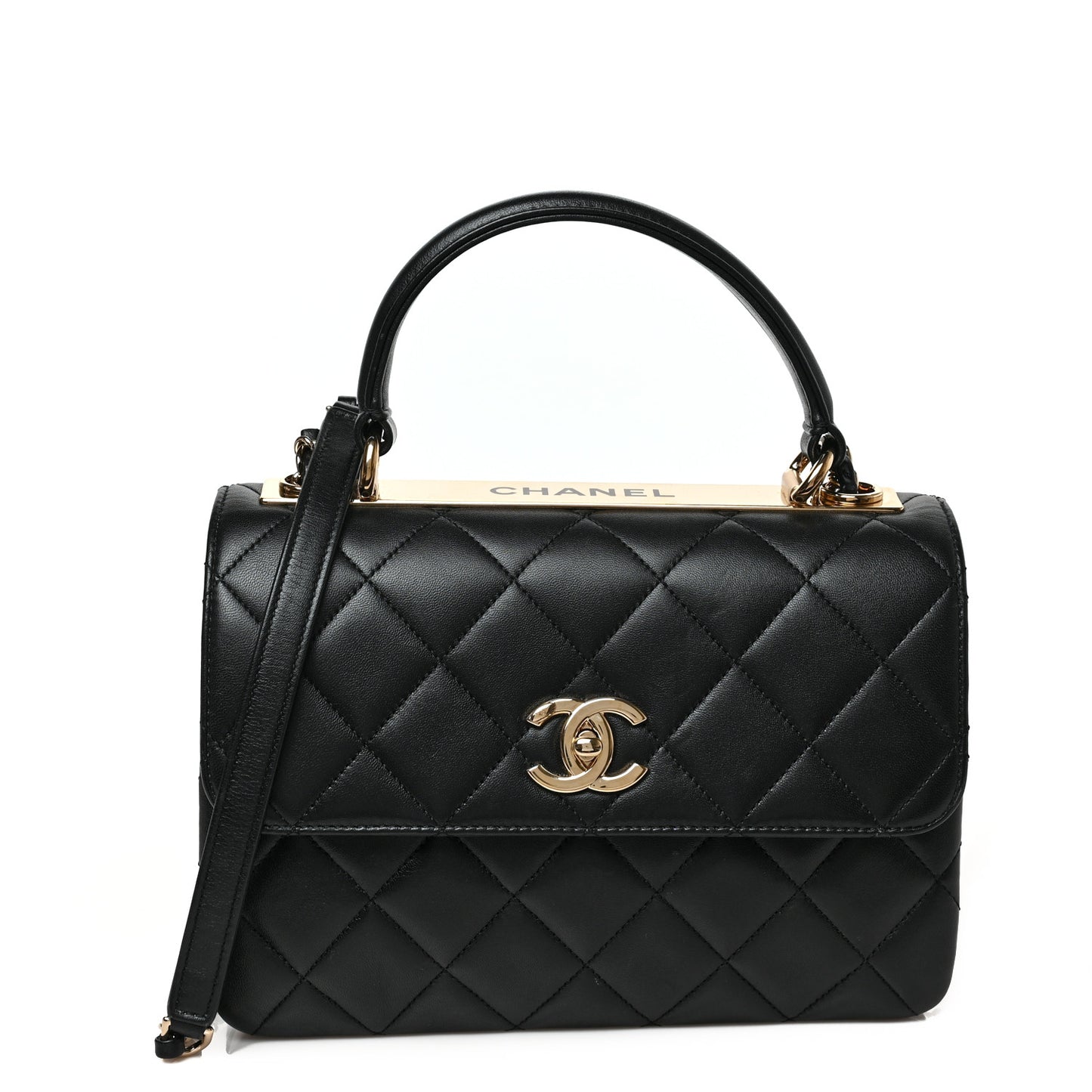 Lambskin Quilted Small Trendy CC Dual Handle Flap Bag Black