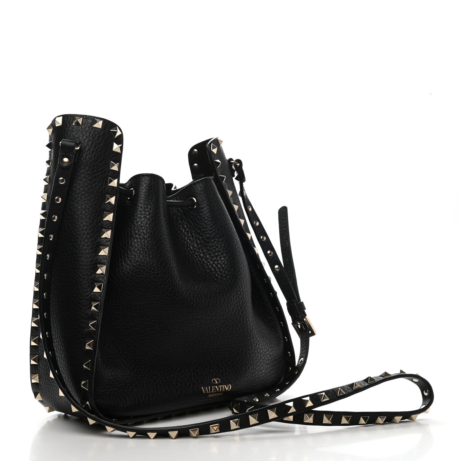 Valentino Garavani Grained Calfskin Rockstud Bucket Bag Black 3 of 10