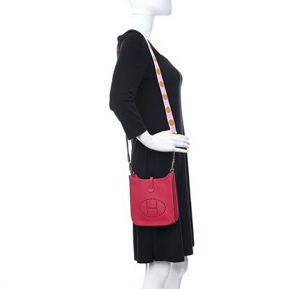 Hermes Taurillon Clemence Flipperball Sangle Evelyne TPM Framboise 2 of 11
