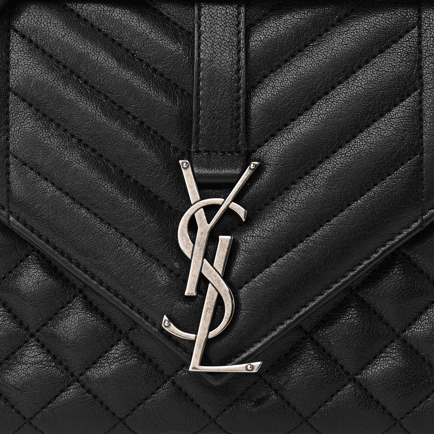 Sheepskin Tri-Quilt Monogram Medium College Bag Black