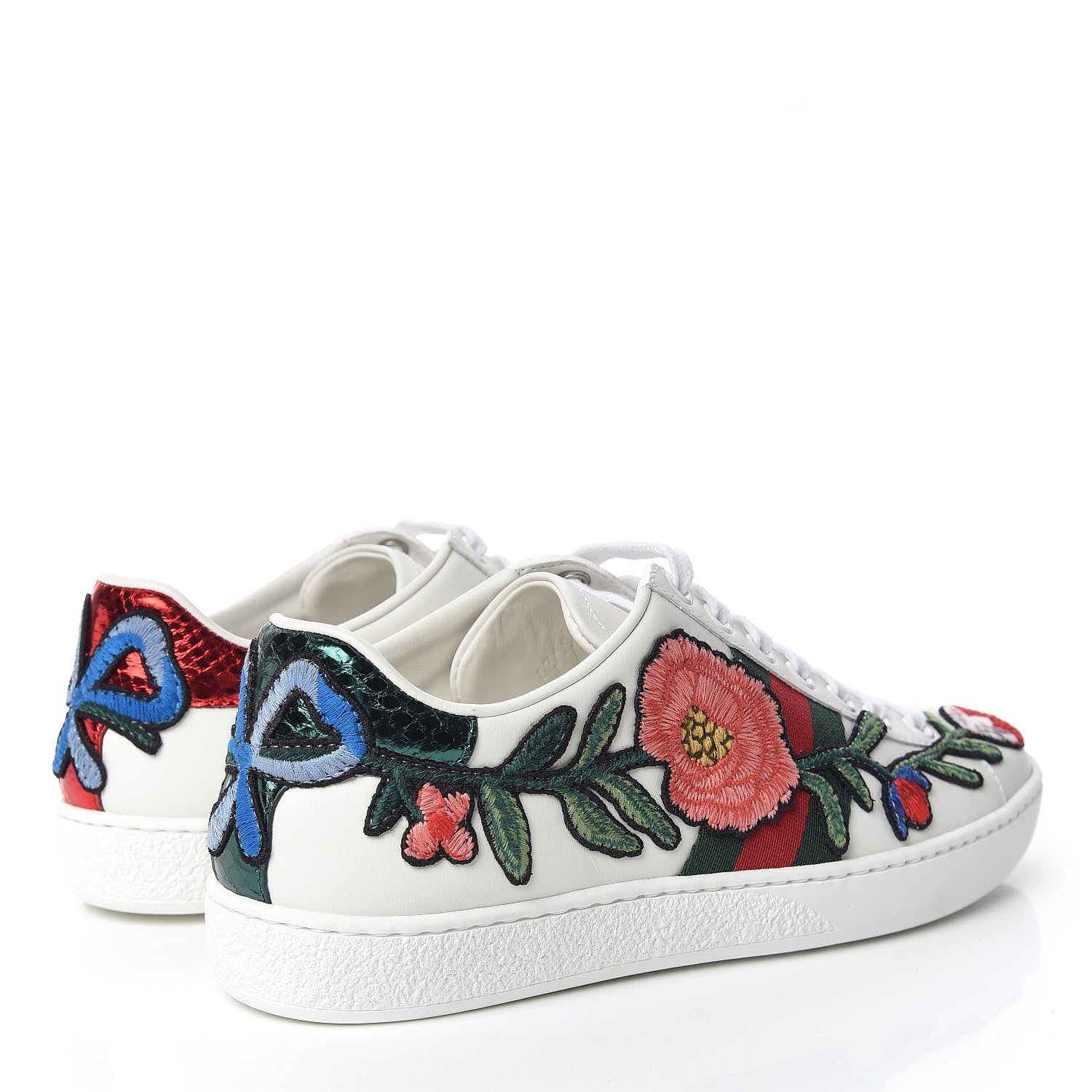 Gucci Calfskin Web Floral Embroidered Ace Sneakers 35 White 4 of 9