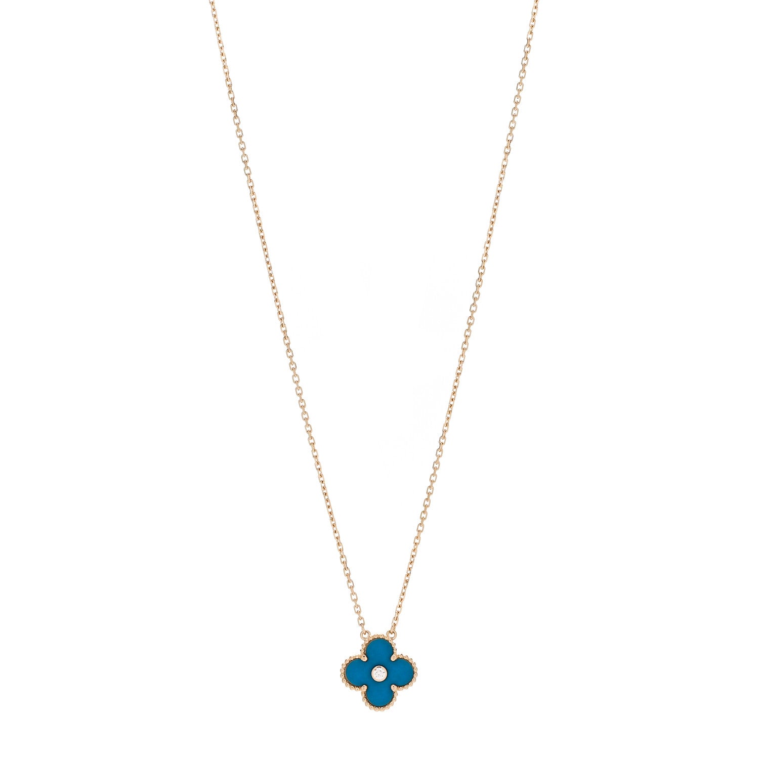 Van Cleef & Arpels 18K Yellow Gold Diamond Celestial Blue Sevres Porcelain Vintage Alhambra Pendant Necklace 1 of 6