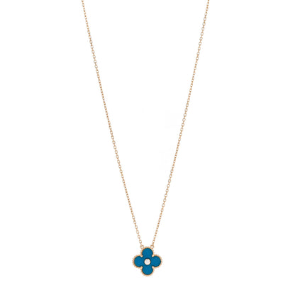 Van Cleef & Arpels 18K Yellow Gold Diamond Celestial Blue Sevres Porcelain Vintage Alhambra Pendant Necklace 1 of 6