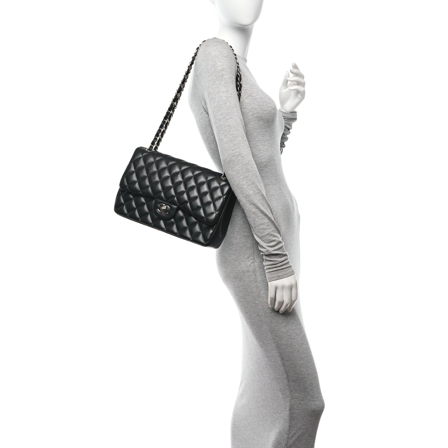 Lambskin Quilted Jumbo Double Flap Black
