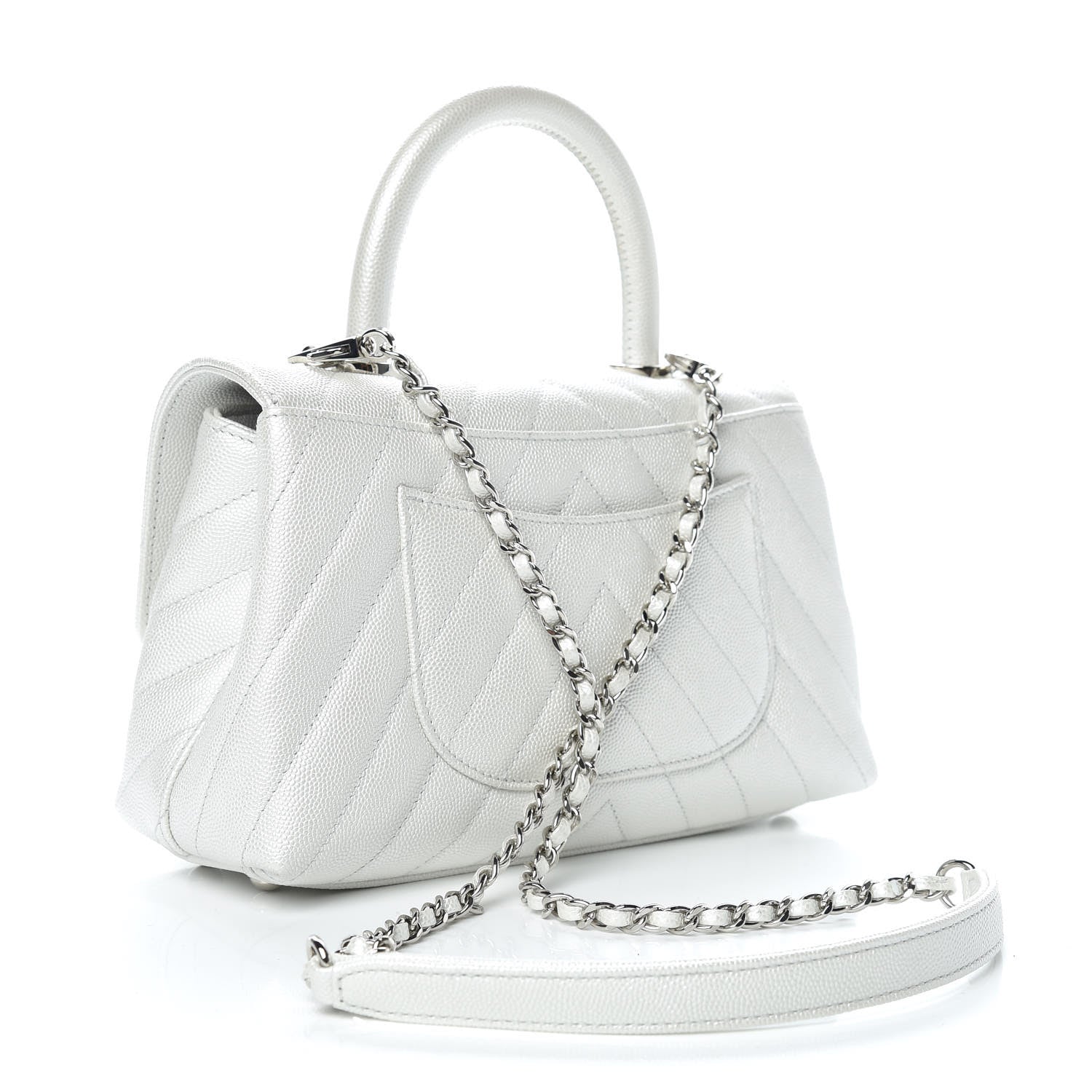 Chanel Iridescent Caviar Chevron Quilted Mini Coco Handle Flap White 3 of 9