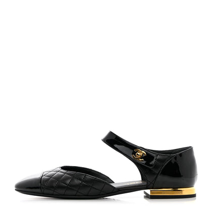 Chanel Patent Lambskin Quilted Cap Toe Ballerina Flats 38.5 Black 1 of 11