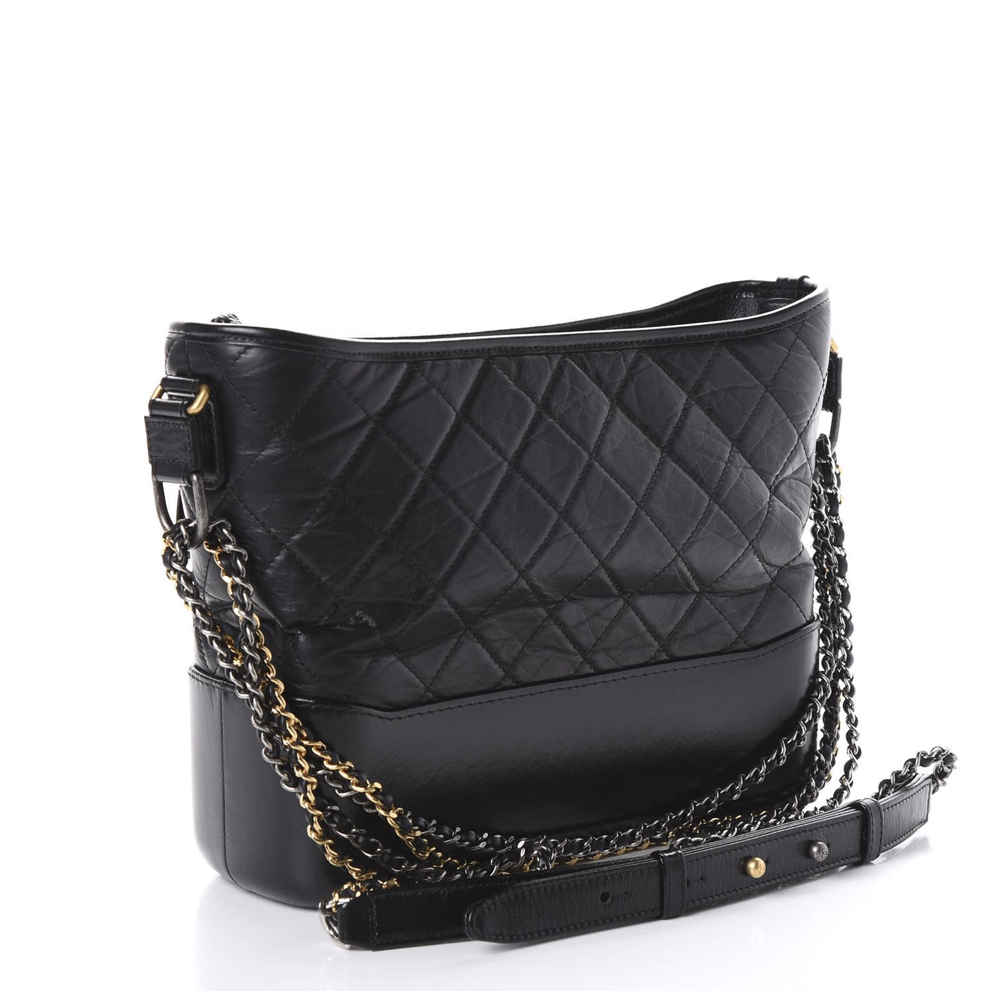 Aged Calfskin Quilted Medium Gabrielle Hobo Black