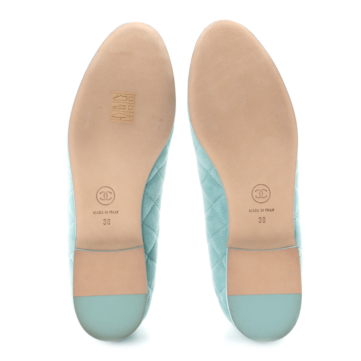 Chanel Suede Calfskin Quilted Cap Toe CC Ballerina Flats 38 Light Blue 6 of 9