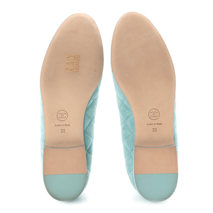 Chanel Suede Calfskin Quilted Cap Toe CC Ballerina Flats 38 Light Blue 6 of 9
