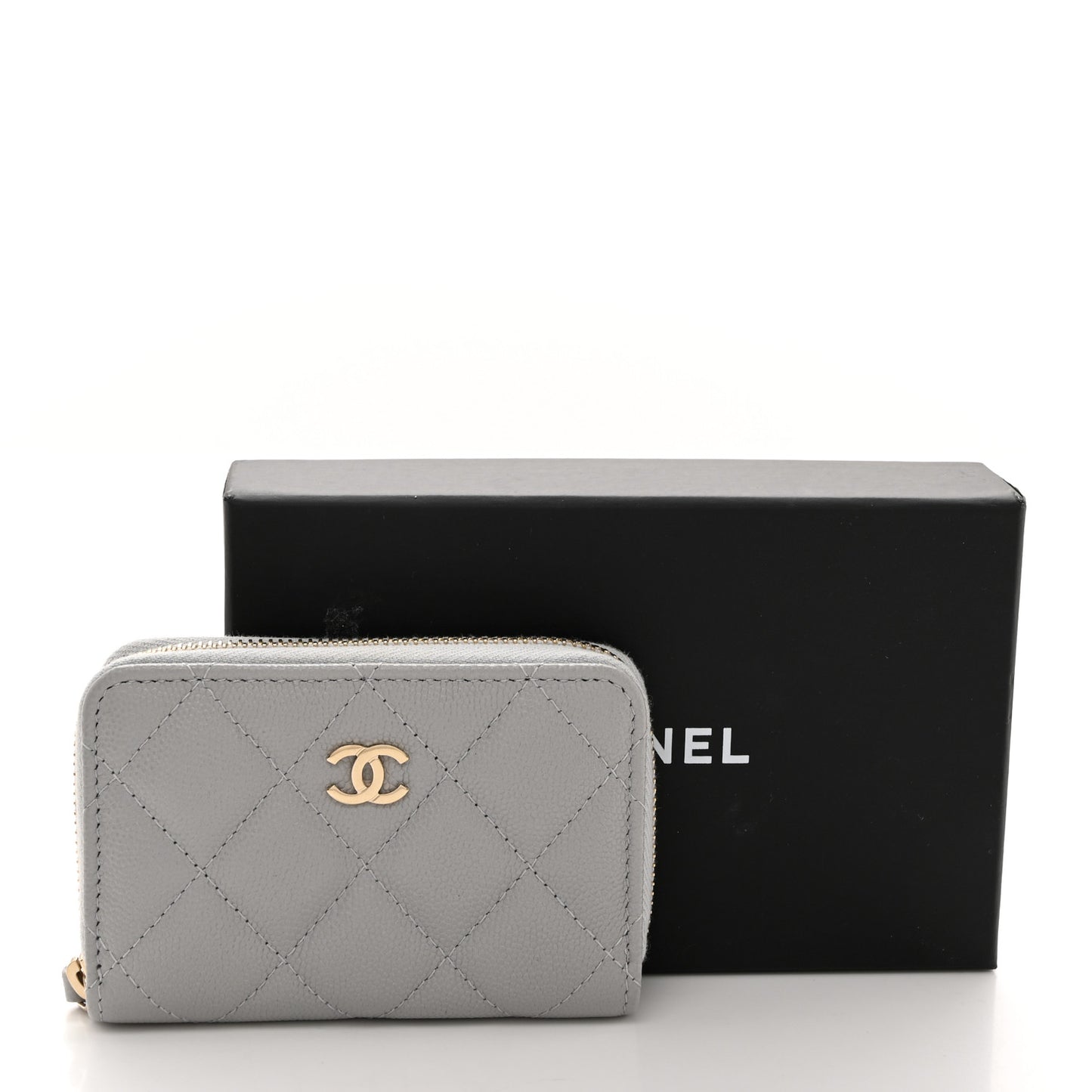 Caviar Quilted Zip Coin Purse Grey