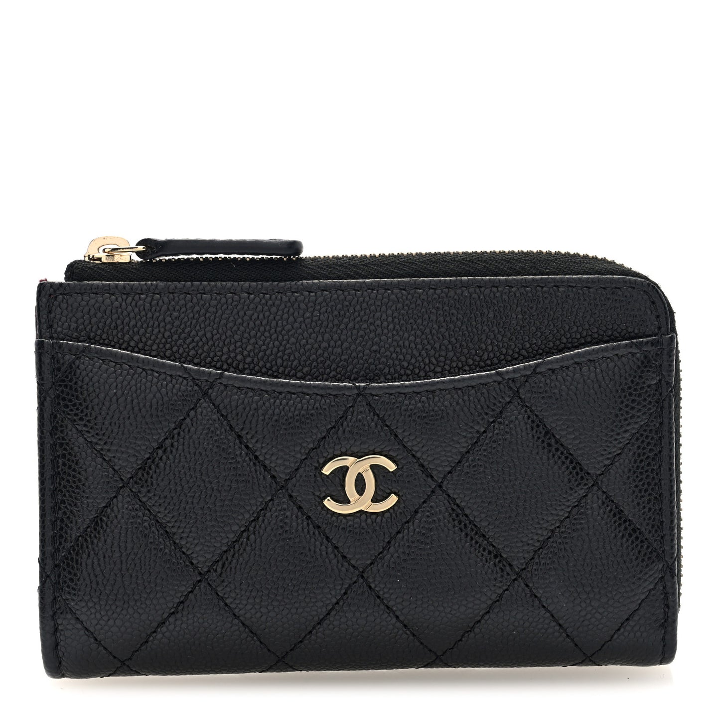 Caviar Quilted CC Zip Around Card Holder Black