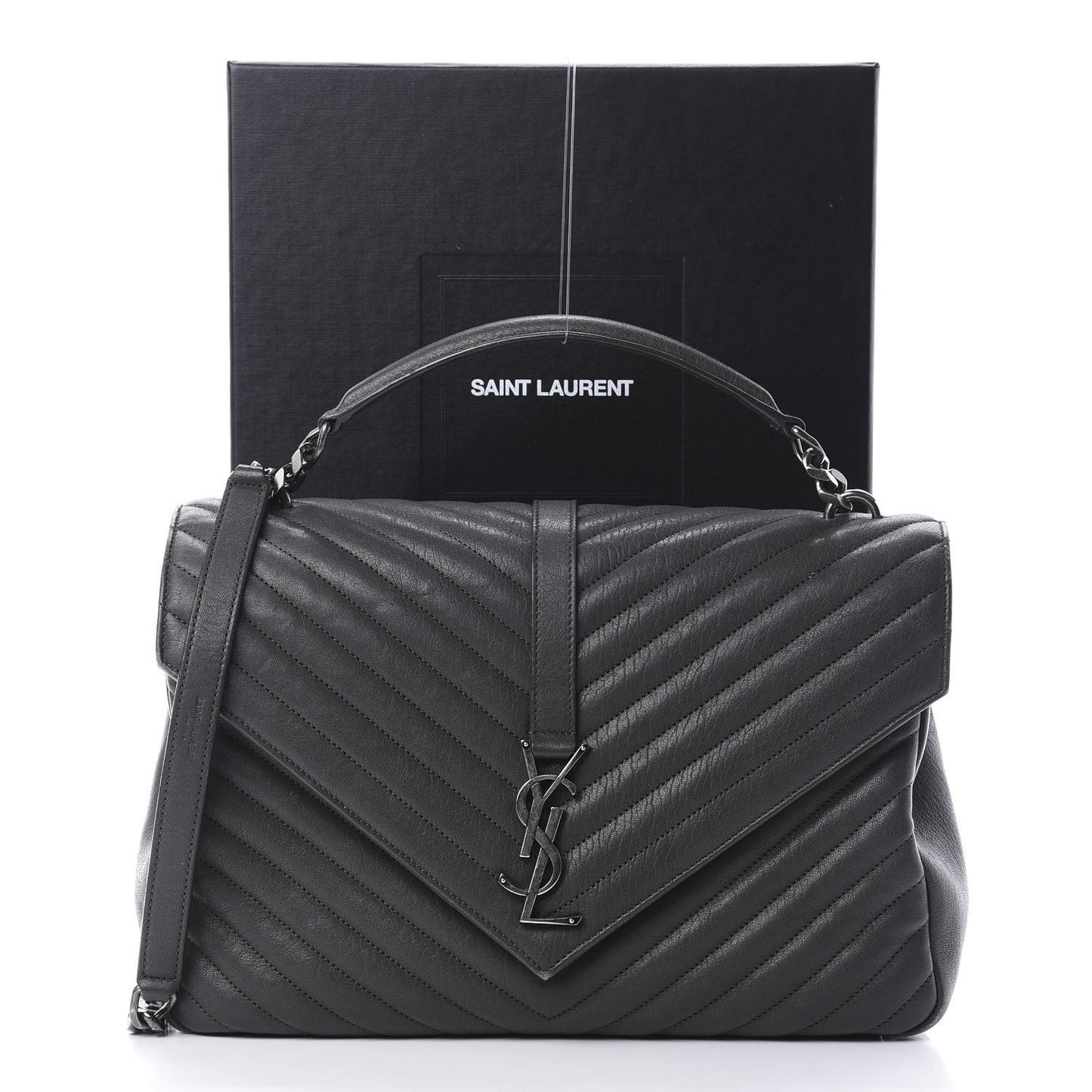 Sheepskin Matelasse Chevron Monogram Large College Satchel Light Coal