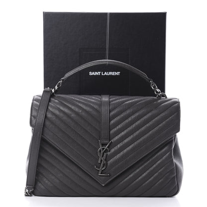Saint Laurent Sheepskin Matelasse Chevron Monogram Large College Satchel Light Coal 20 of 20