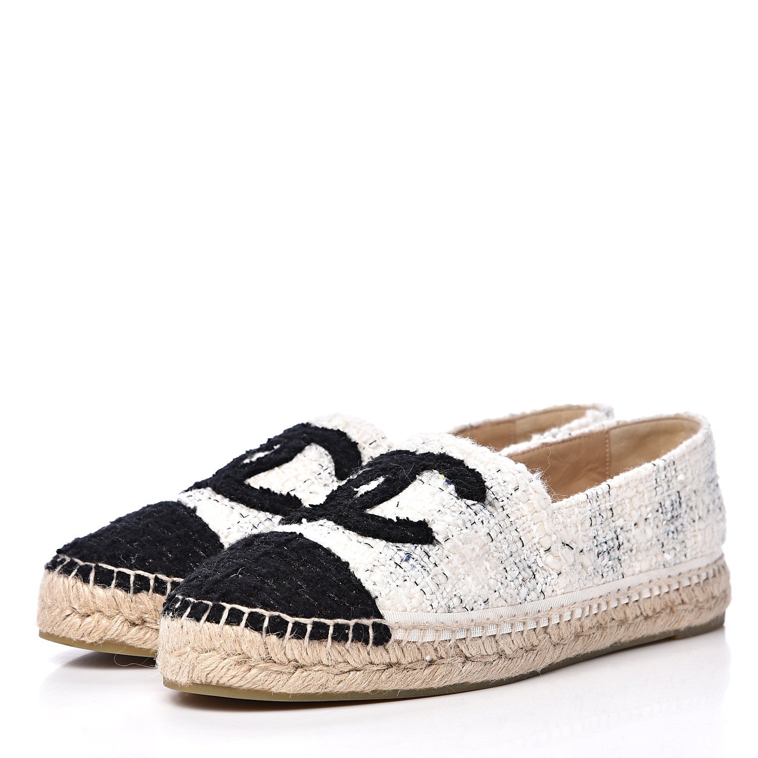 Chanel Tweed CC Espadrilles 41 Ecru White Blue Black 3 of 10