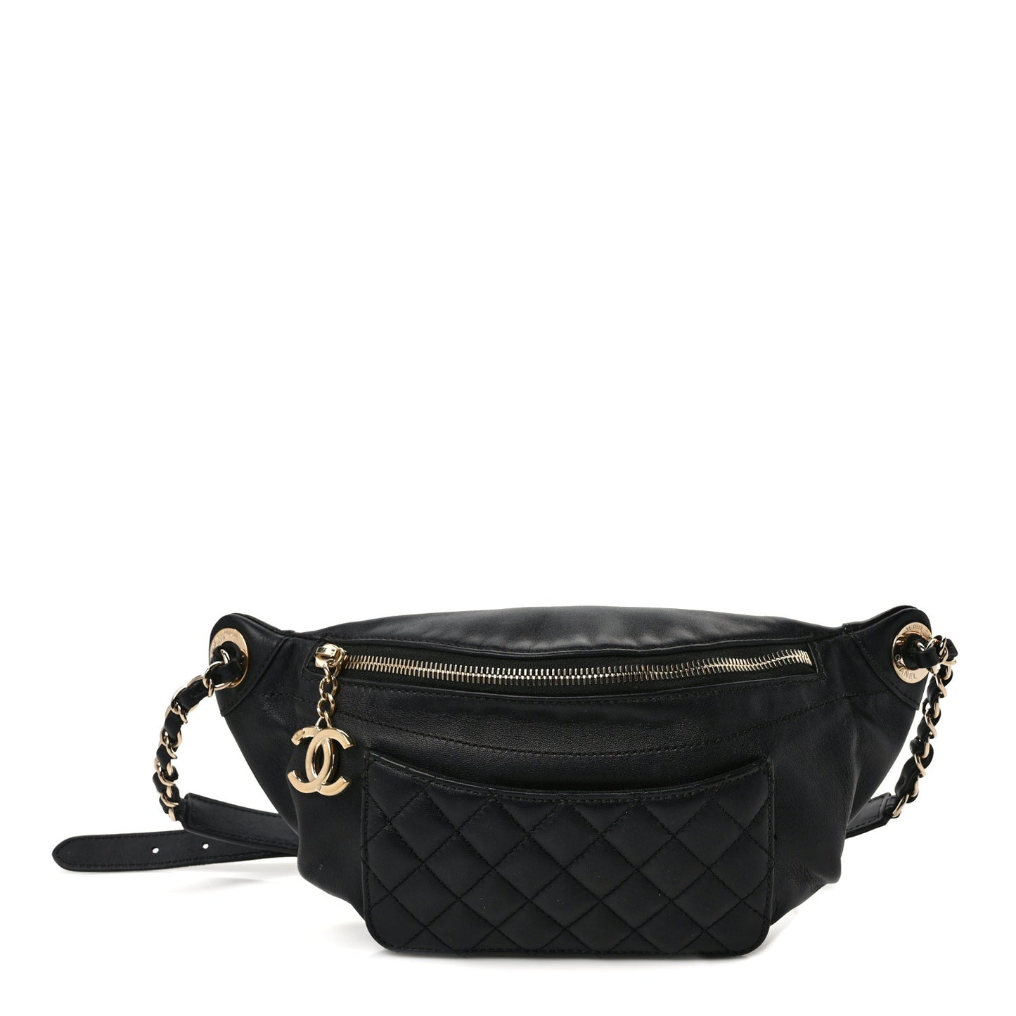 Lambskin Quilted Waist Bag Fanny Pack Black