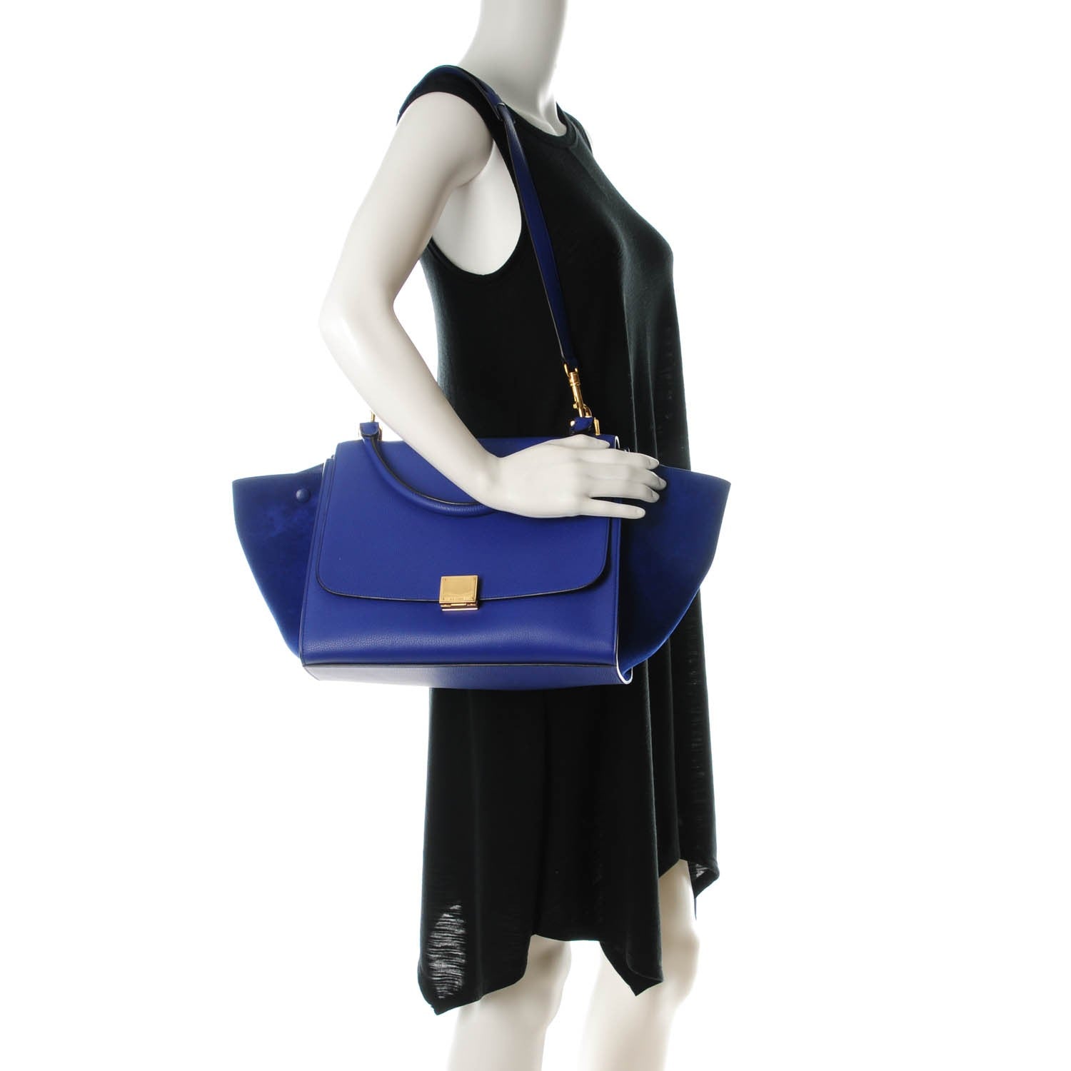 Celine Drummed Calfskin Suede Medium Trapeze Indigo 2 of 8