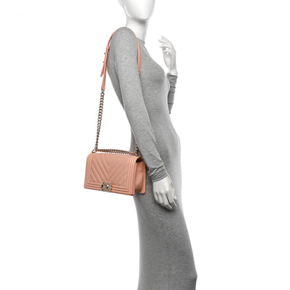 Chanel Caviar Chevron Quilted Medium Boy Flap Light Pink 2 of 11