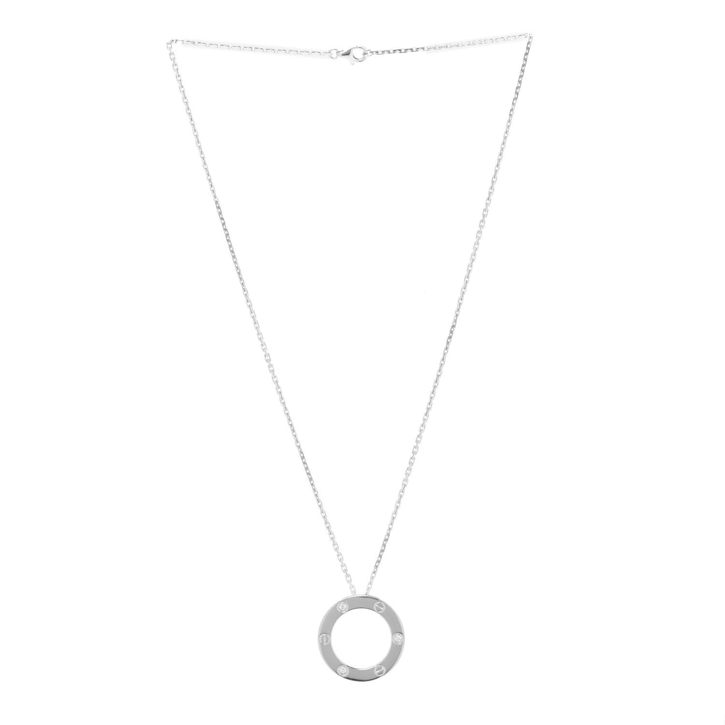 18K White Gold 3 Diamonds LOVE Pendant Necklace