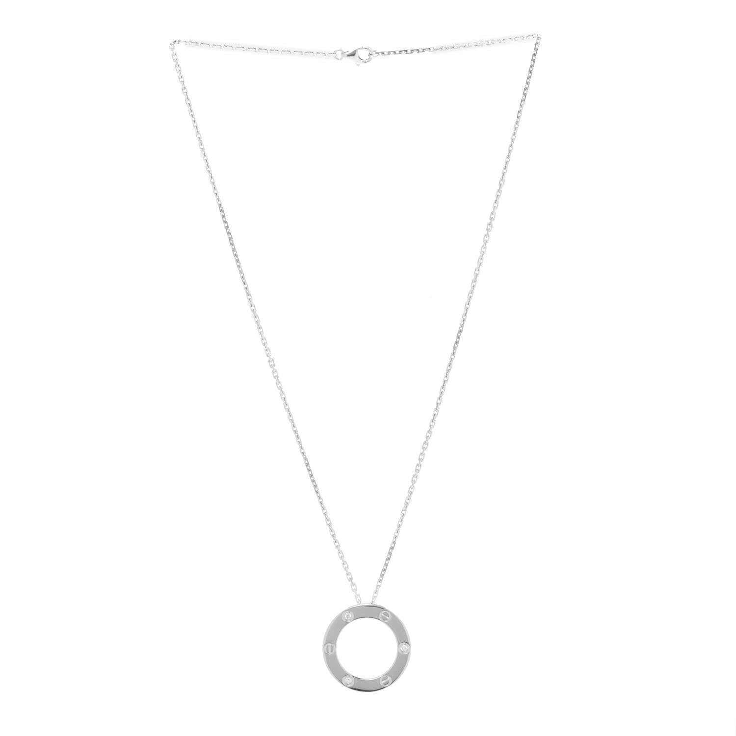 Cartier 18K White Gold 3 Diamonds LOVE Pendant Necklace 3 of 7