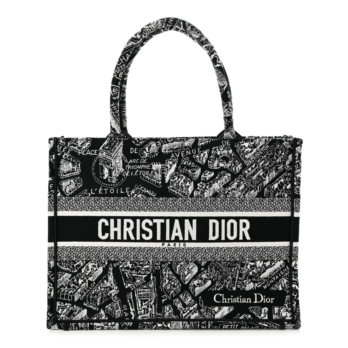 Canvas Embroidered Medium Plan De Paris Book Tote Black White