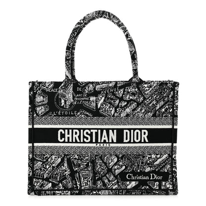 Christian Dior Canvas Embroidered Medium Plan De Paris Book Tote Black White 1 of 10