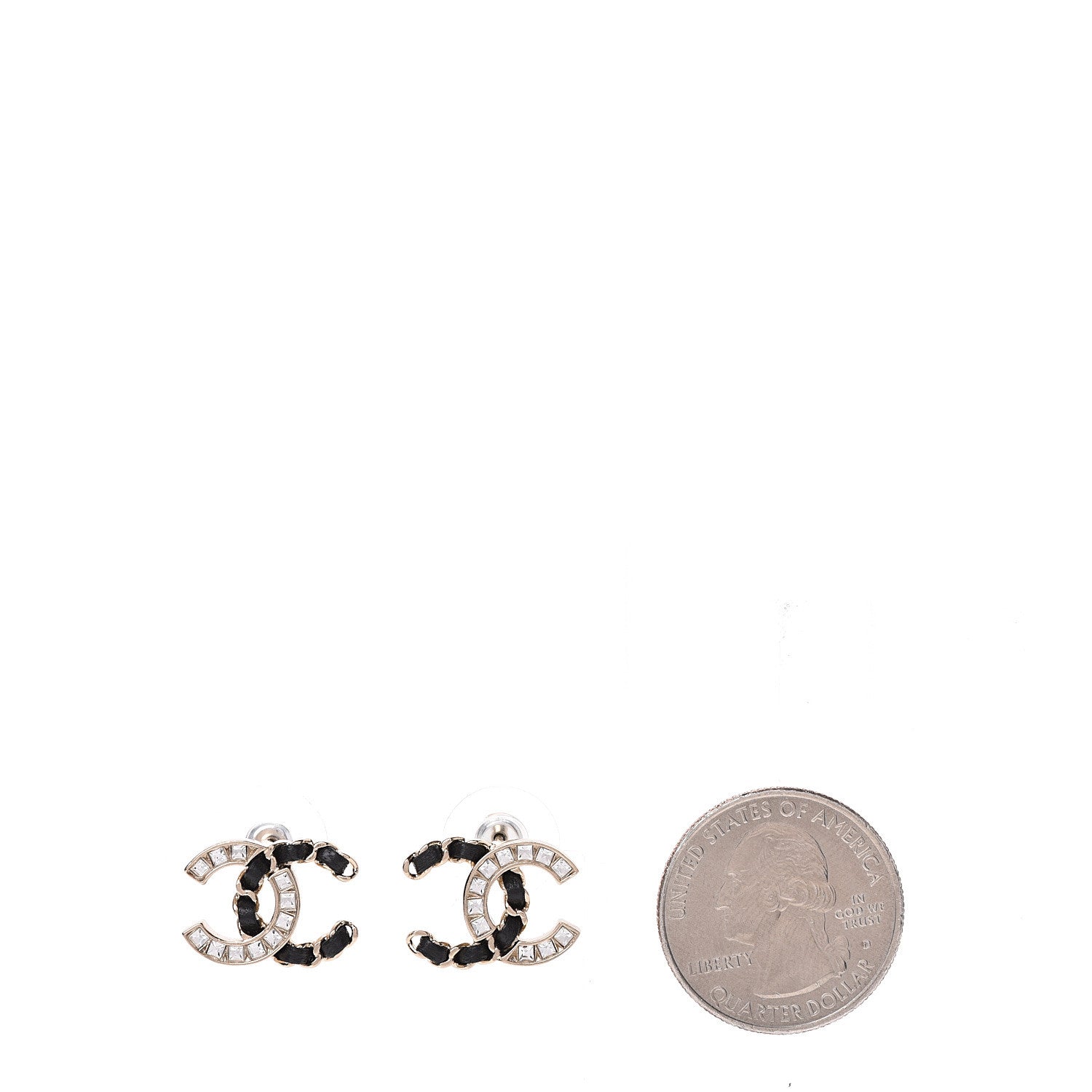 Chanel Crystal Baguette Lambskin Chain CC Vintage Allure Stud Earrings Black Gold 2 of 5