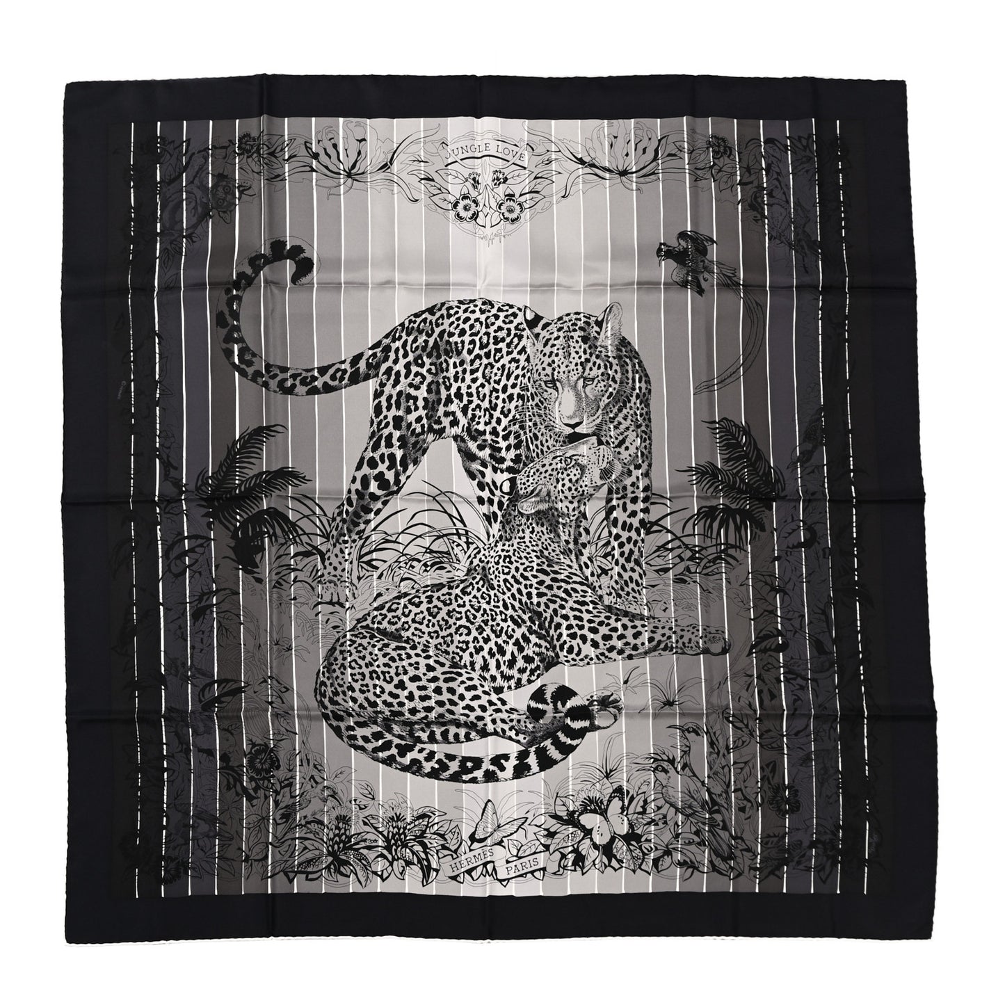 Silk Jungle Love Rainbow Scarf 90 Black Gris White