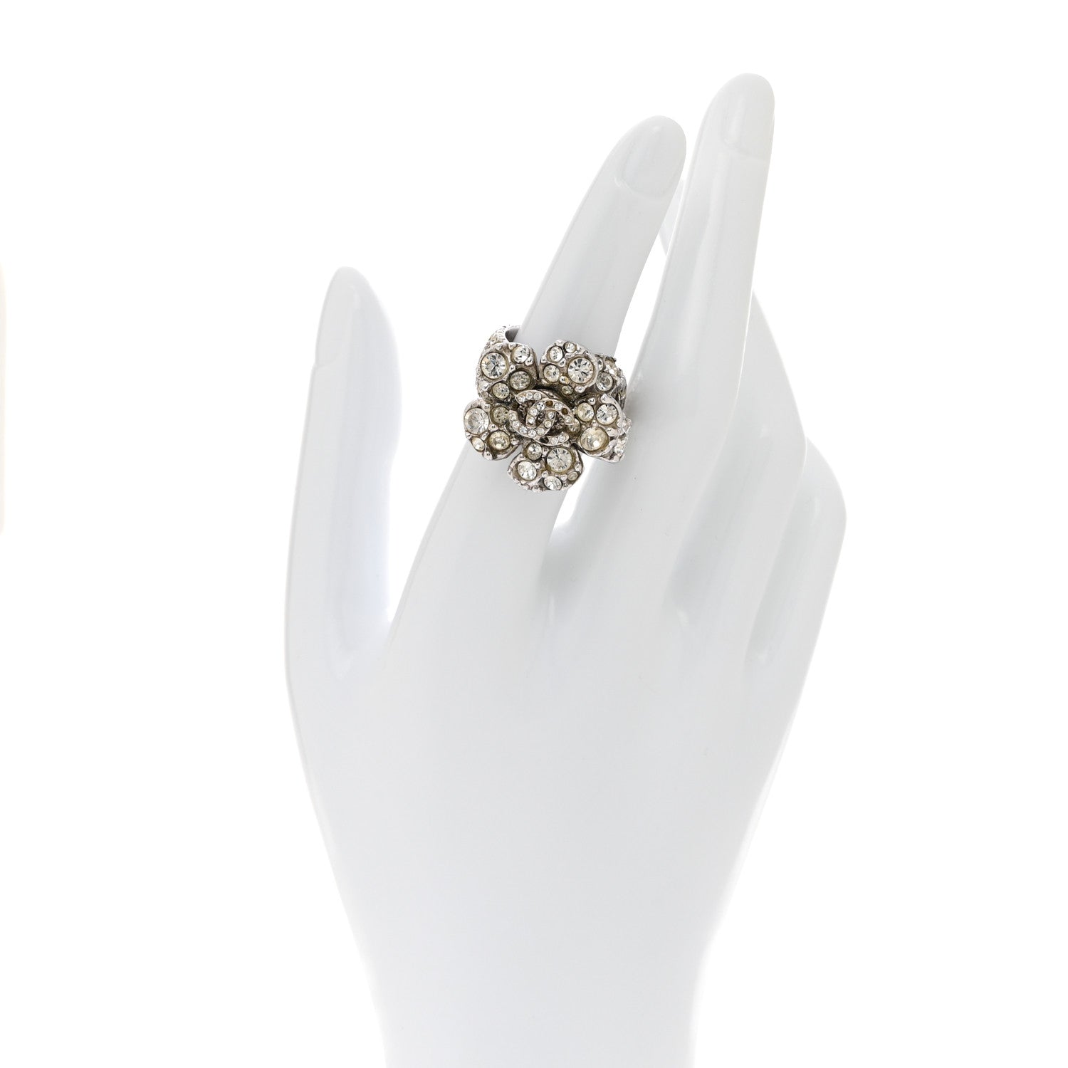 Chanel Crystal Camellia CC Ring Silver 2 of 5