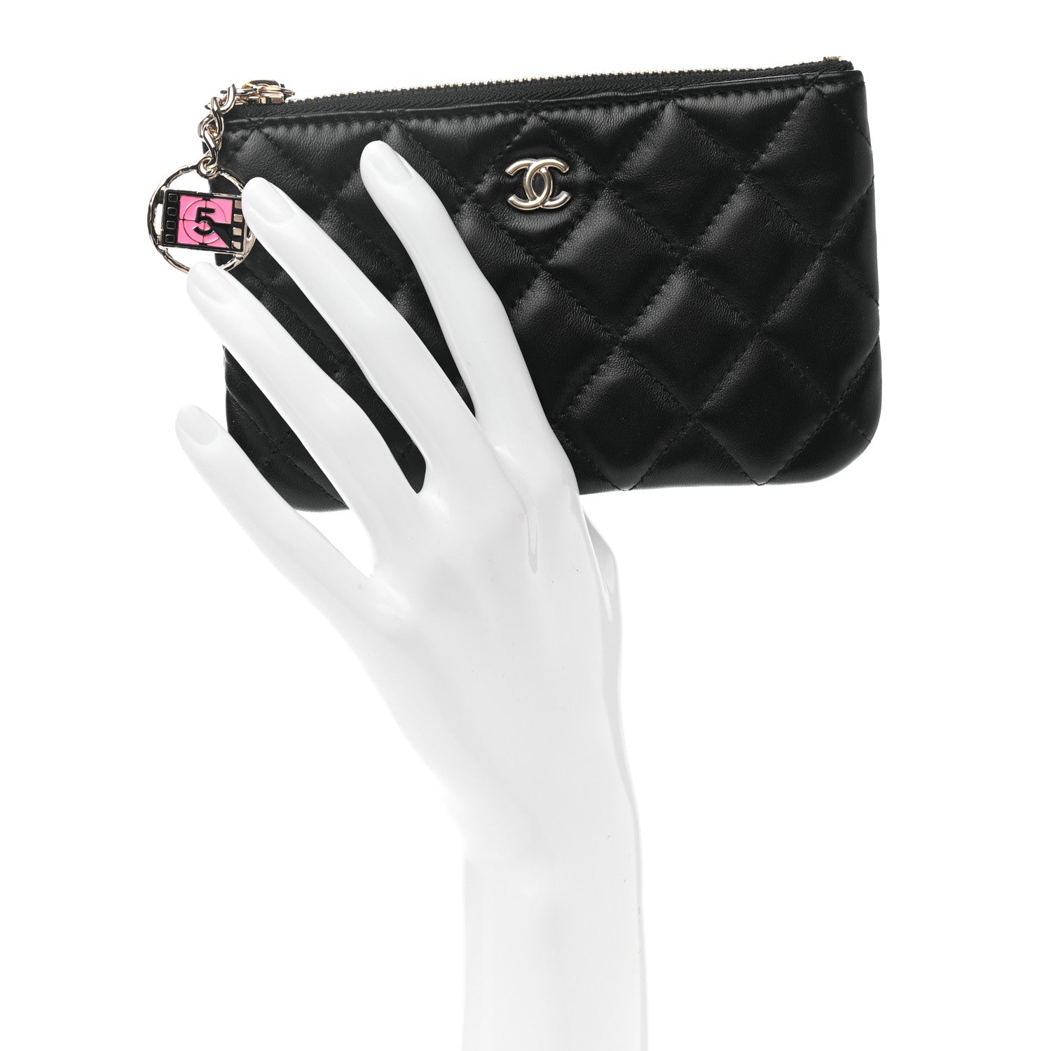 Chanel Lambskin Quilted Small No. 5 Cosmetic Case Black 2 of 9