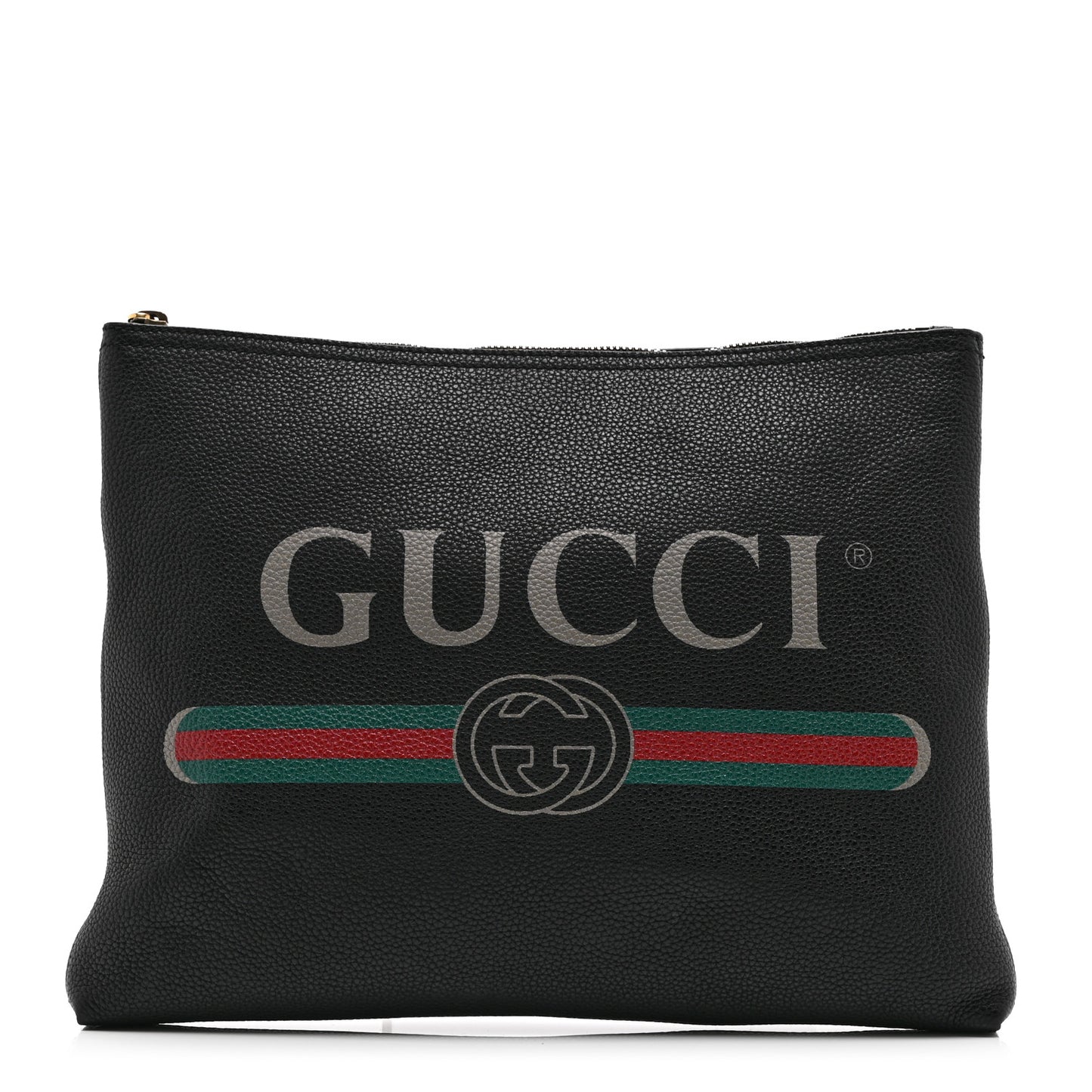 Pebbled Calfskin Medium Logo Portfolio Clutch Black