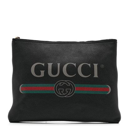 Gucci Pebbled Calfskin Medium Logo Portfolio Clutch Black 1 of 10