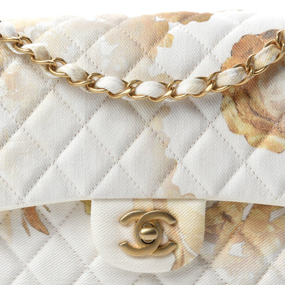 Chanel Denim Floral Printed Medium Double Flap Beige 11 of 12