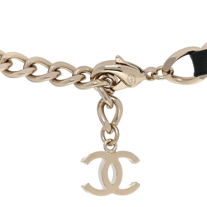 Chanel Metal Lambskin Pearl Name Plate Choker Necklace Black Gold 5 of 5