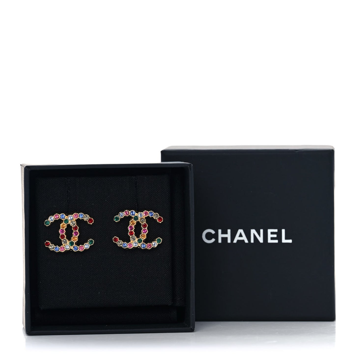 Crystal CC Stud Earrings Gold Multicolor