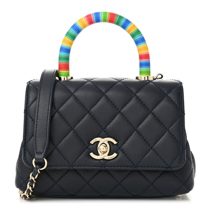 Chanel Goatskin Quilted Extra Mini Rainbow Coco Handle Flap Navy Blue 1 of 11