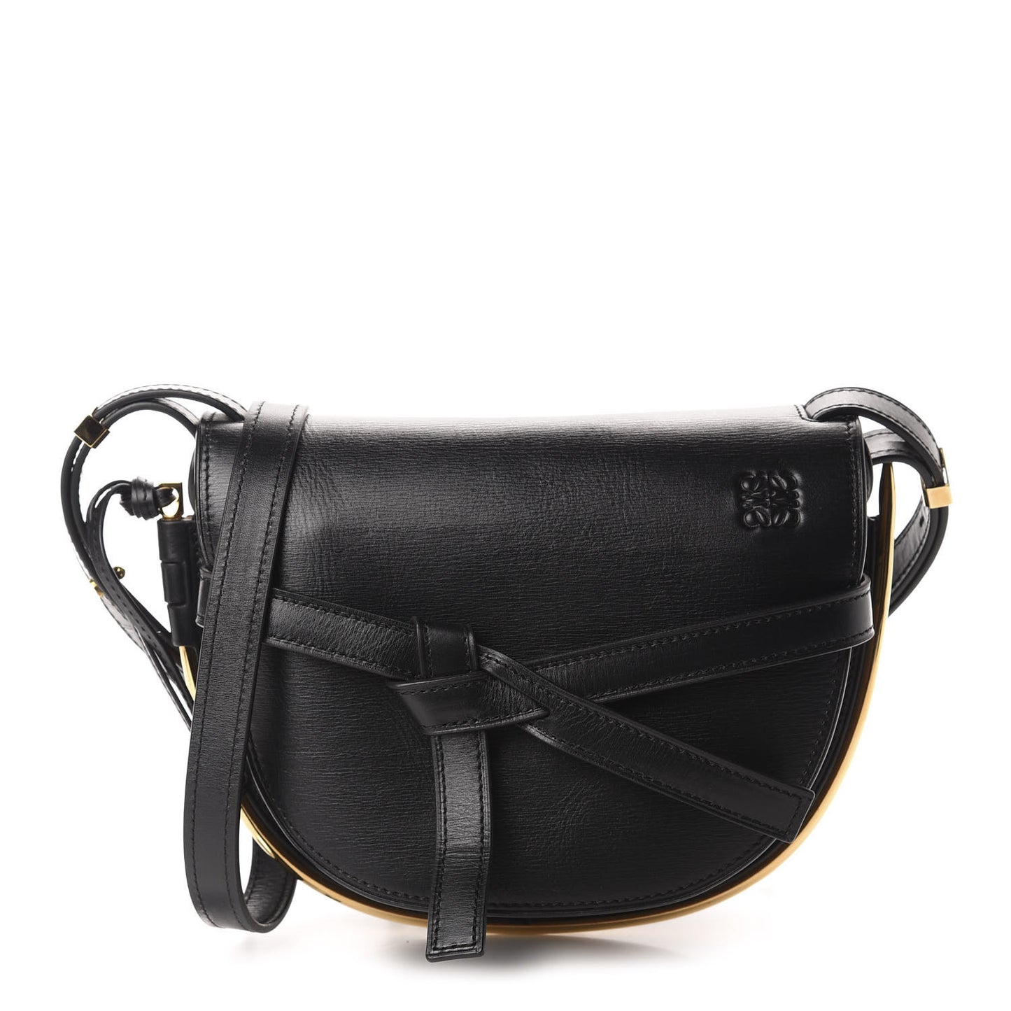 Calfskin Small Metal Gate Crossbody Bag Black