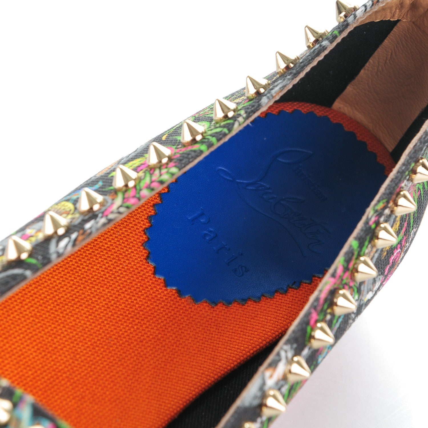 Christian Louboutin CHRISTIAN LOUBOUTIN Canvas Loubi Jungle Print Ares Spikes Flat Espadrille 41 Black 7 of 7