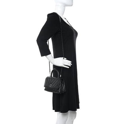 Chanel Caviar Chevron Quilted Extra Mini Coco Handle Flap So Black 3 of 10