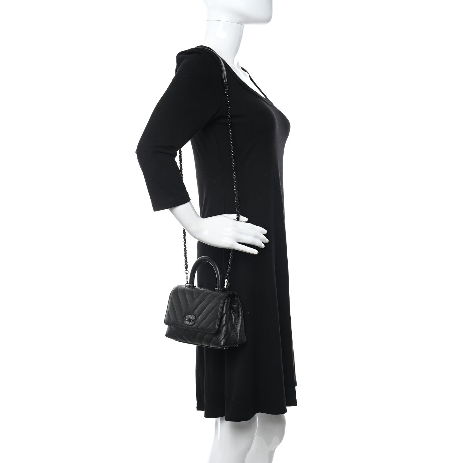 Chanel Caviar Chevron Quilted Extra Mini Coco Handle Flap So Black 2 of 10