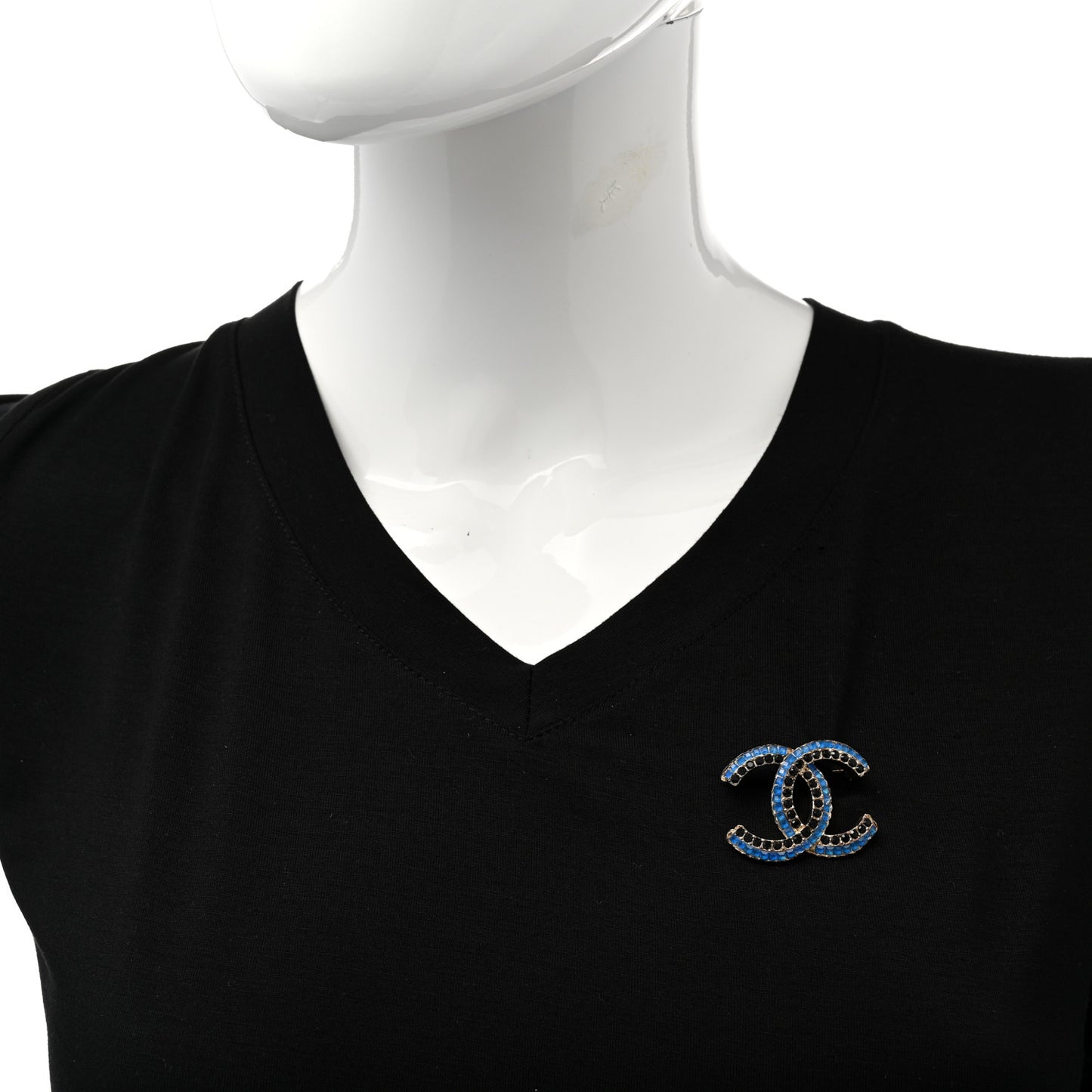 Crystal CC Chain Brooch Blue Black Gold